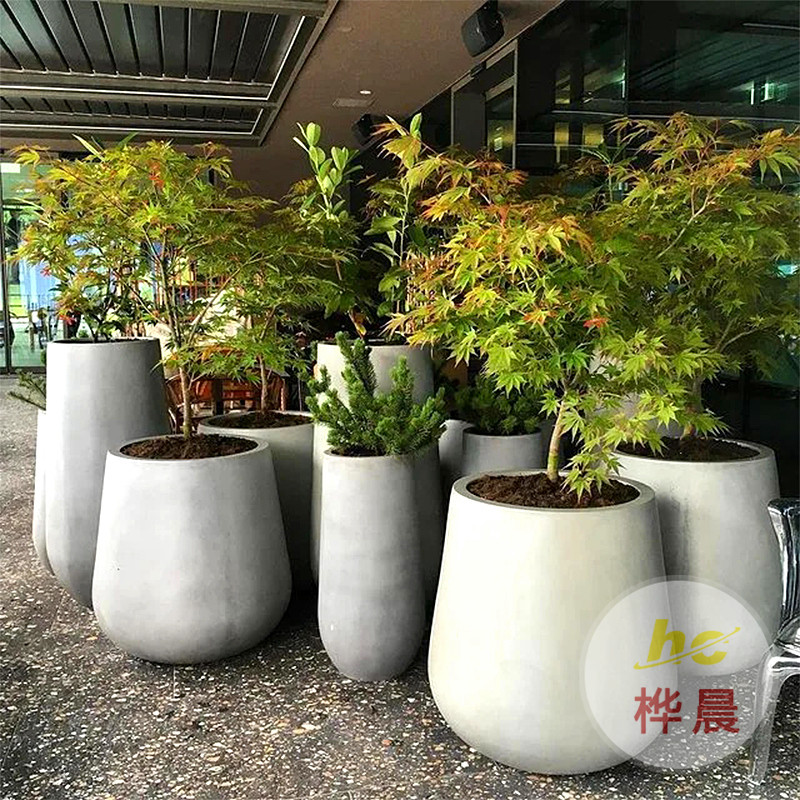 玻璃鋼橢圓花盆商場(chǎng)酒店美陳簡(jiǎn)約組合戶外白色花瓶花器裝飾定制款