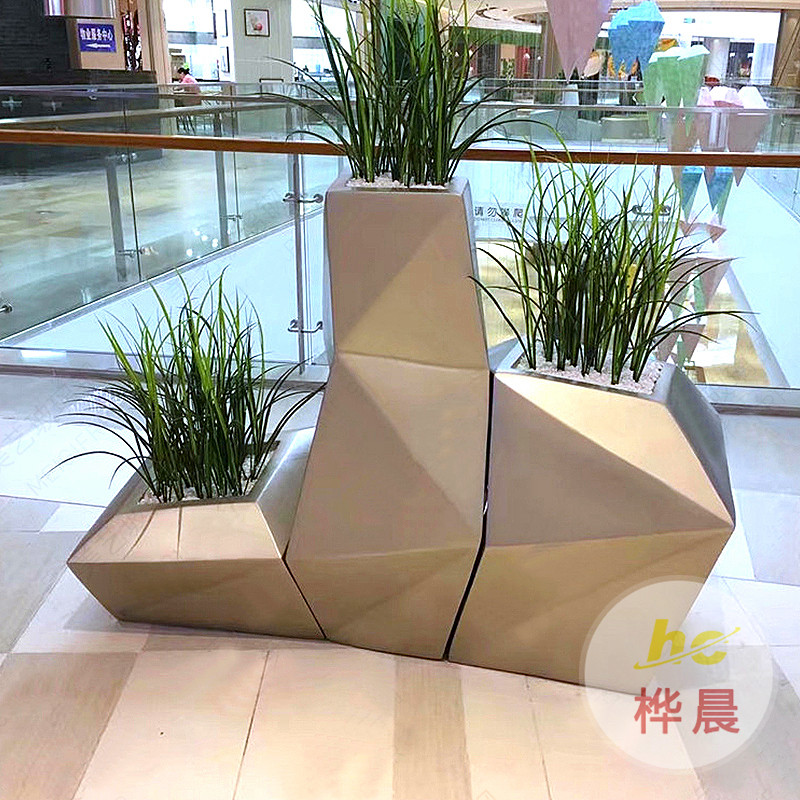 玻璃鋼花盆組合戶外美陳花箱商場(chǎng)景觀花缽落地簡(jiǎn)約異形大花槽定制