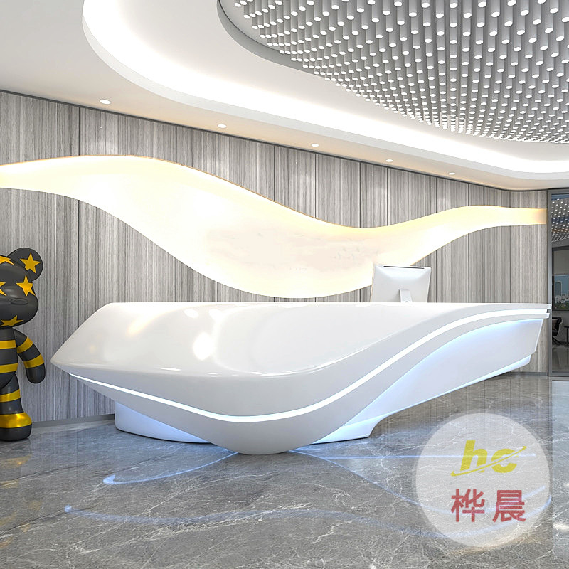 前臺(tái)接待臺(tái)高端玻璃鋼烤漆吧臺(tái)醫(yī)療美容院簡約酒店收銀臺(tái)異形定制